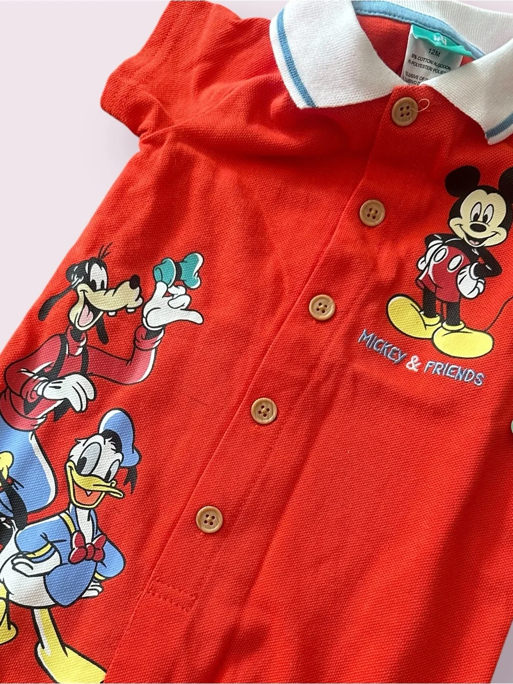 NWT Disney Baby Red Orangish Polo-Style Mickey & Friends Baby Romper Size 12 Mon